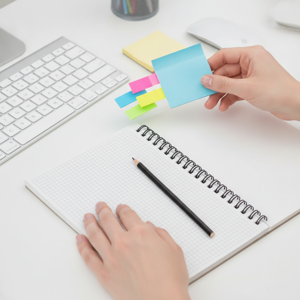 SEO content planning checklist for search engine optimization content writing with organized workspace