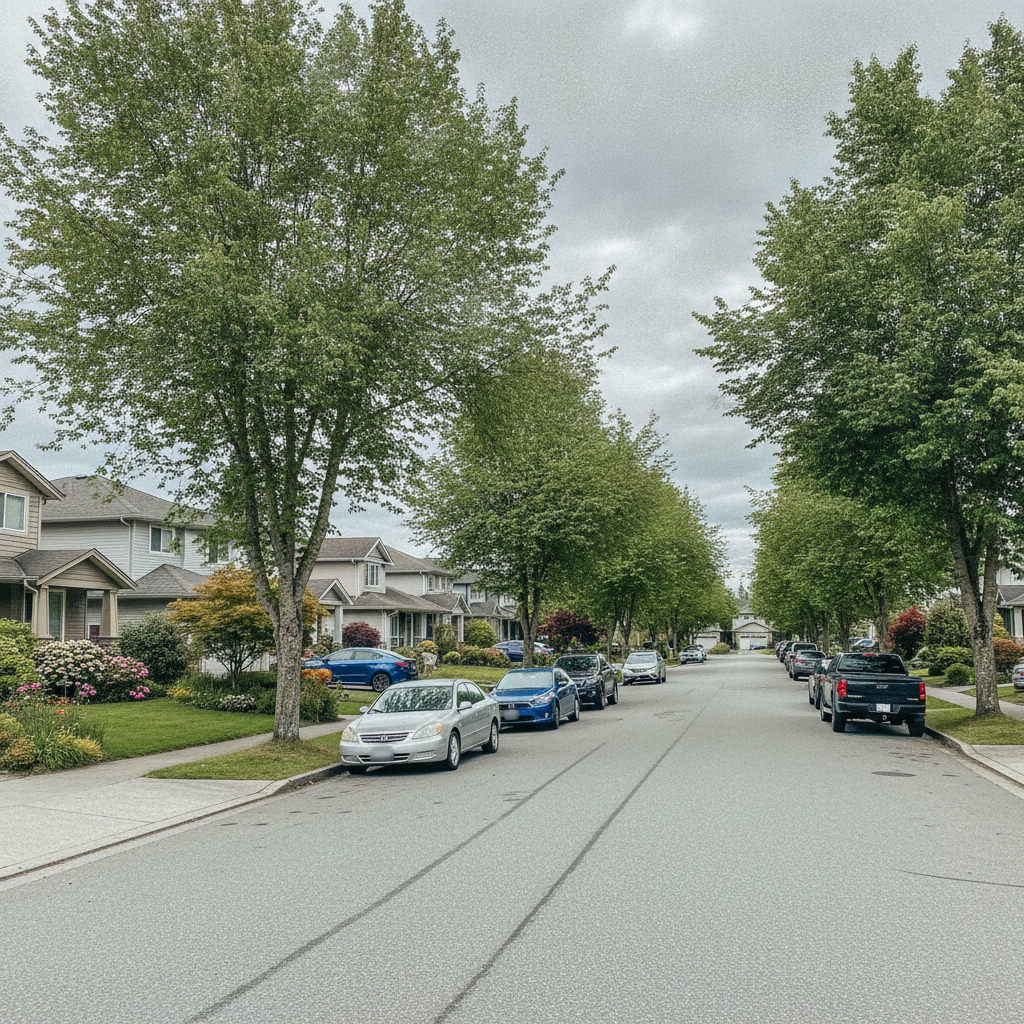 Surrey BC suburban street view illustrating neighborhood-level signals within Metro Vancouver real estate trends
