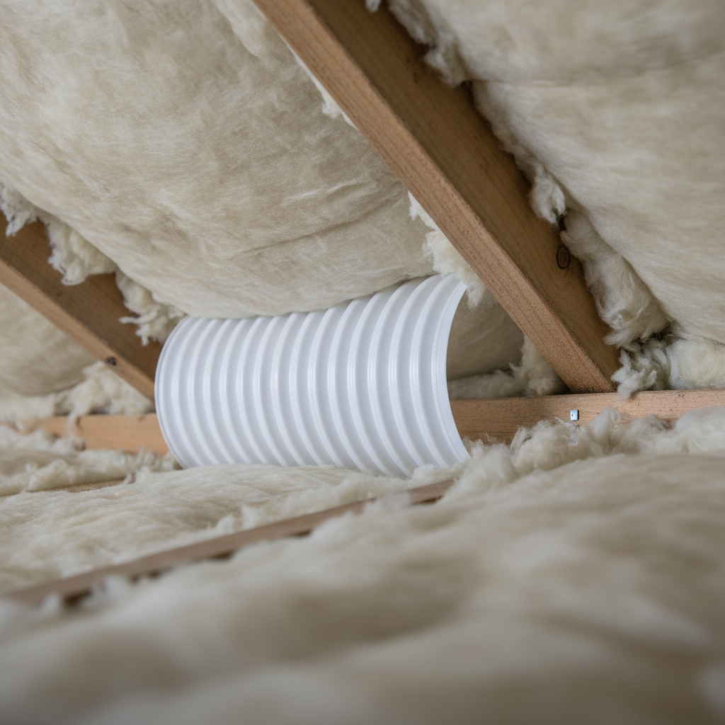 Attic soffit baffle detail for preventing mold growth with proper ventilation and insulation