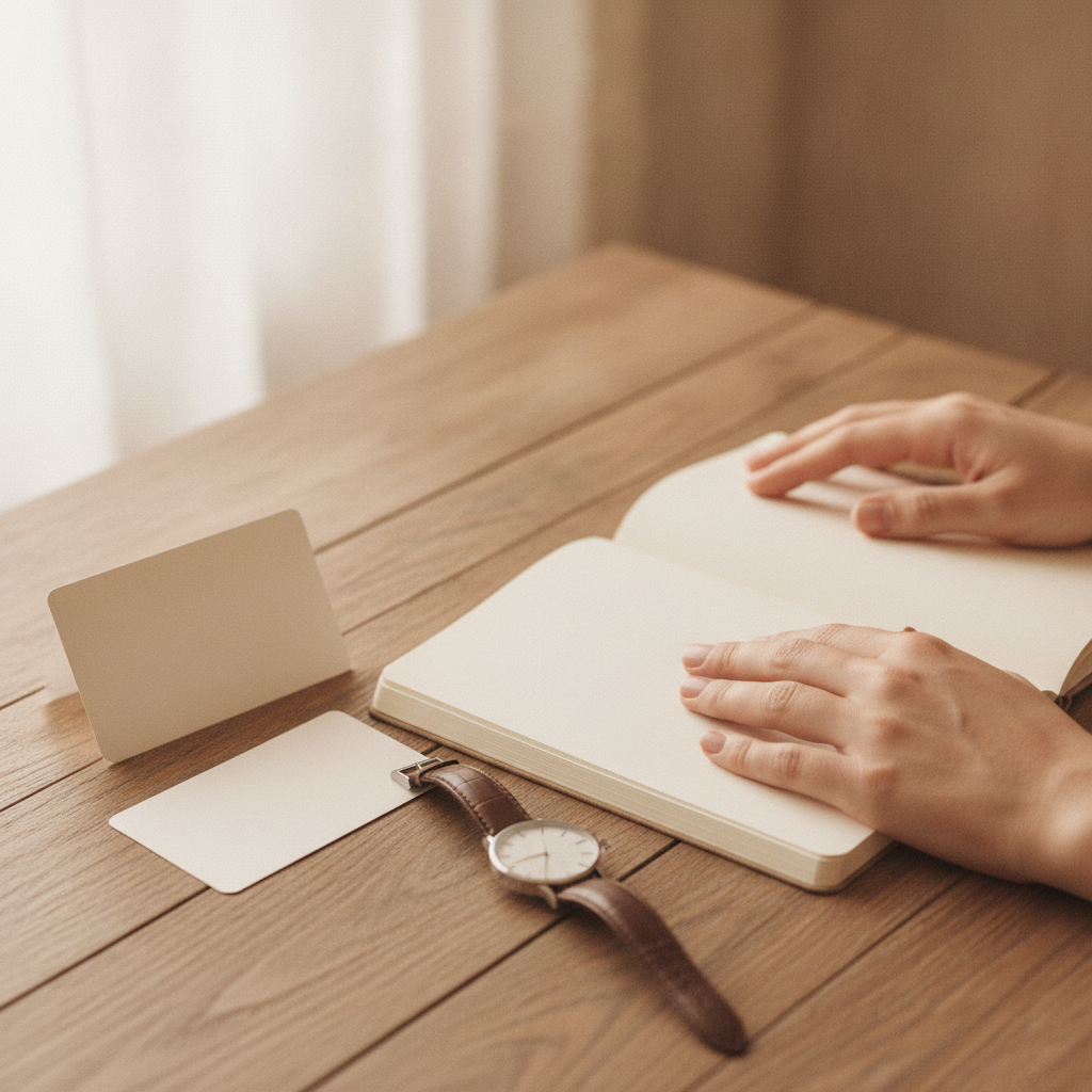Close-up of hands, notebook, and appointment reminder symbolizing an organized start to alcohol addiction recovery