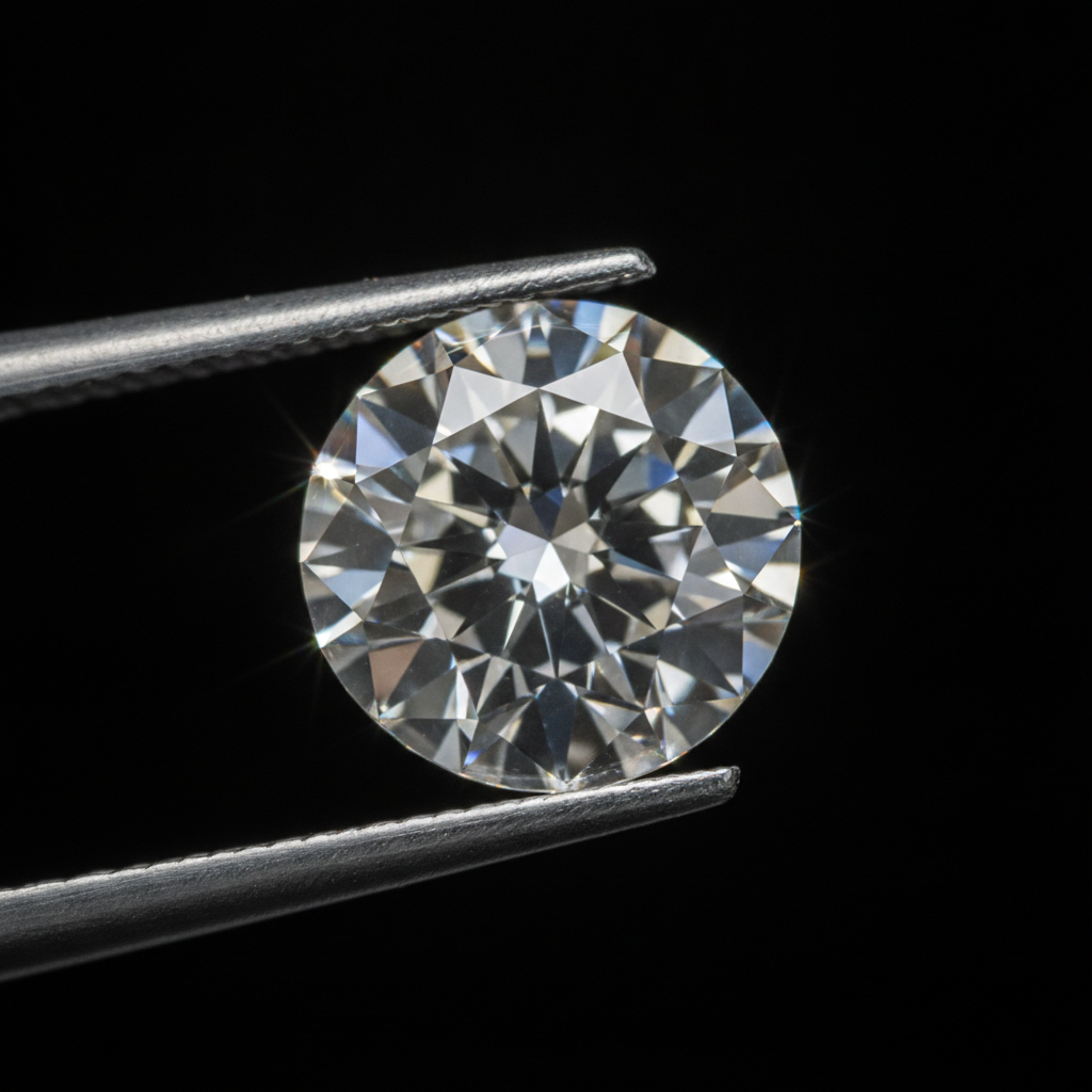 Close-up macro of a certified lab grown diamond showing facets and fire