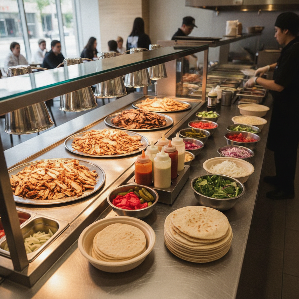 Chicken shawarma plate with garlic sauce, pita, and fresh vegetables served at a Toronto halal catering event
