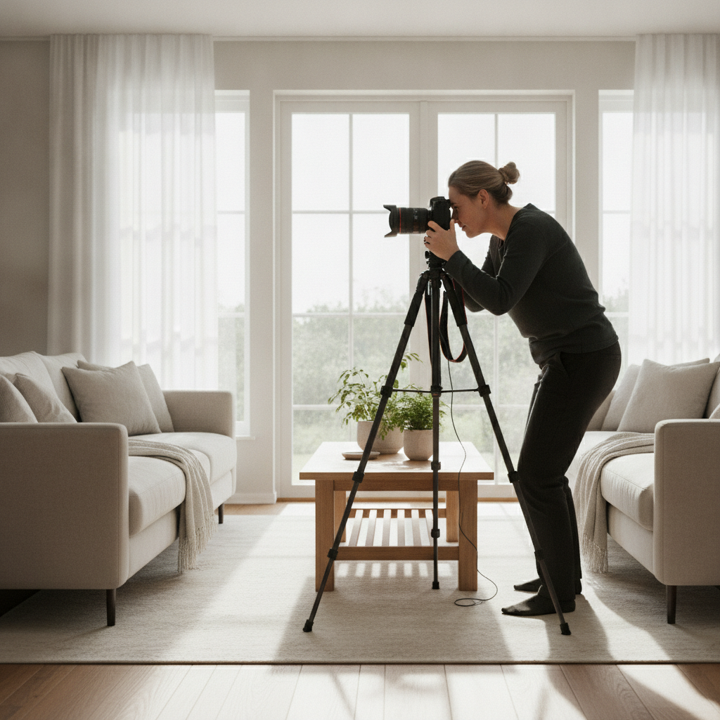 Professional real estate photographer capturing bright interiors for a listing to optimize selling your house results