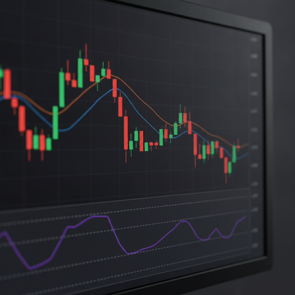 Close-up chart with moving averages and RSI oscillator illustrating technical indicators for trend and momentum