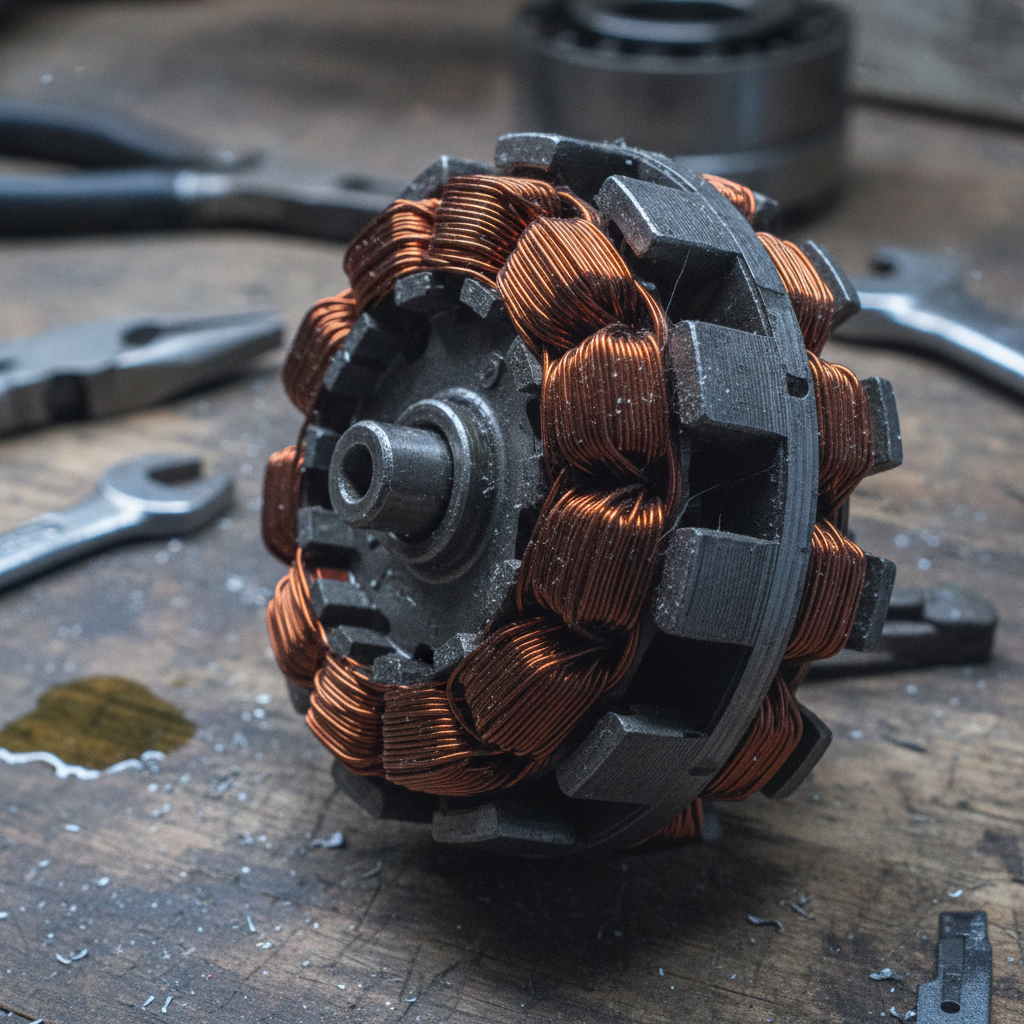 Close-up of copper windings in a washing machine motor for scrap value assessment