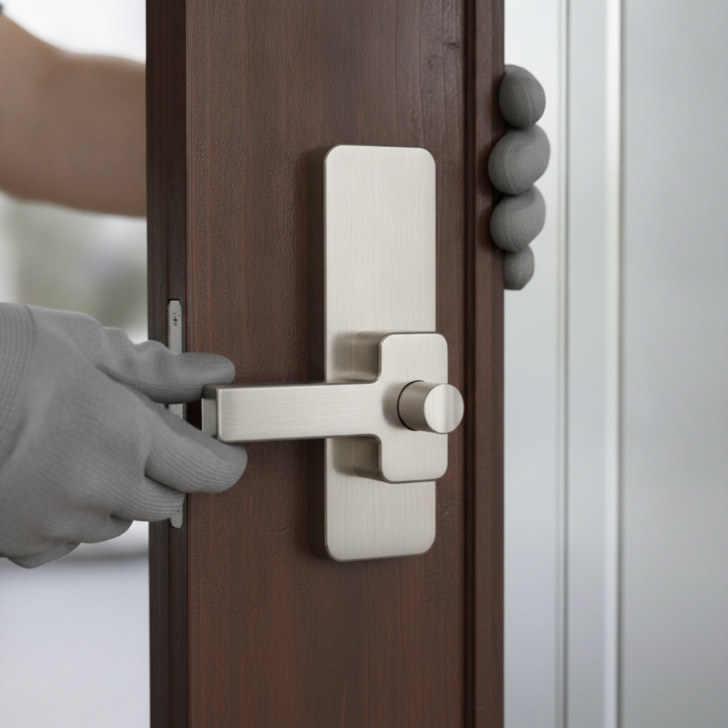 Detail of professional smart lock installation as part of smart entry automation