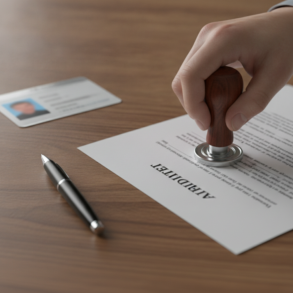 Close-up of a notary public stamping an OSAP affidavit for a Toronto student