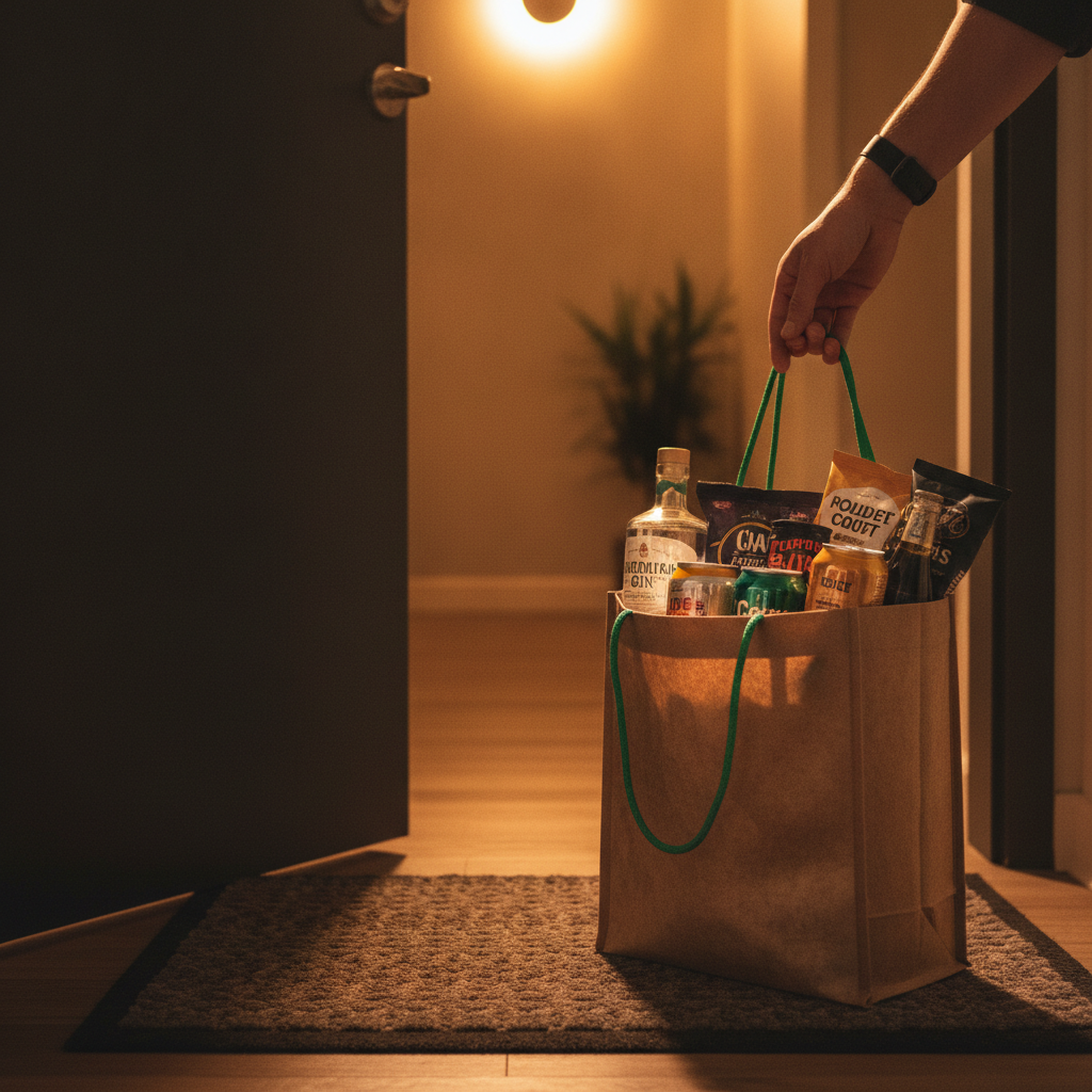 Doorstep alcohol delivery with mixers and snacks in Downtown Calgary