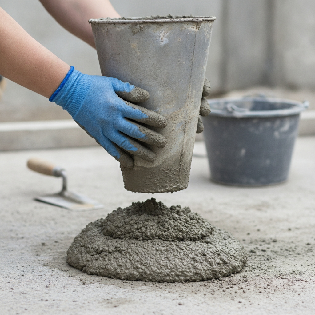 Close-up concrete slump test performed as part of quality control in construction projects in Texas