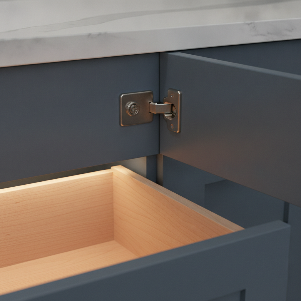 Kitchen Design: Save Space & Love Your Home More in 2026 1 Close-up of custom kitchen cabinetry: dovetail drawers, soft-close hinges, and under-cabinet LED task lighting that support a modern kitchen design concept
