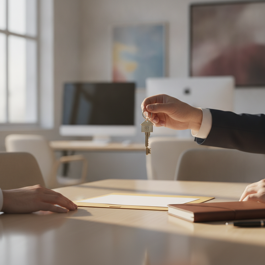 Keys handed across a conference table at closing; example outcomes from a real estate lawyer free consultation