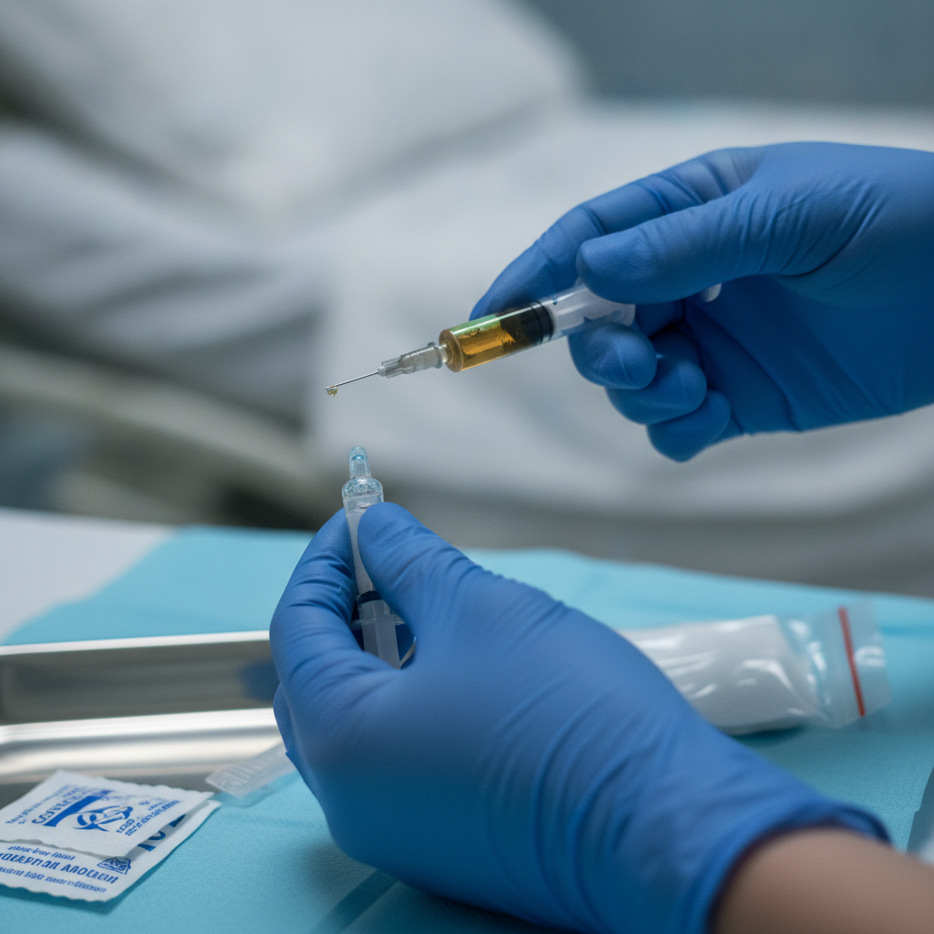 Close-up of a nurse preparing a prefilled syringe for a monthly Sublocade injection, highlighting extended-release buprenorphine treatment details