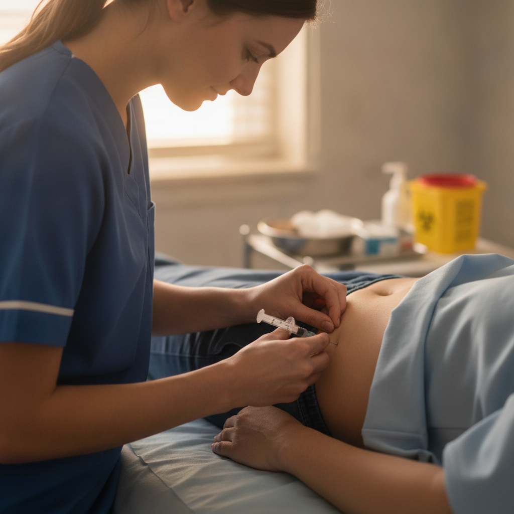 Nurse administering a monthly Sublocade injection in a clinic setting, demonstrating compassionate, judgment-free addiction care across Ontario