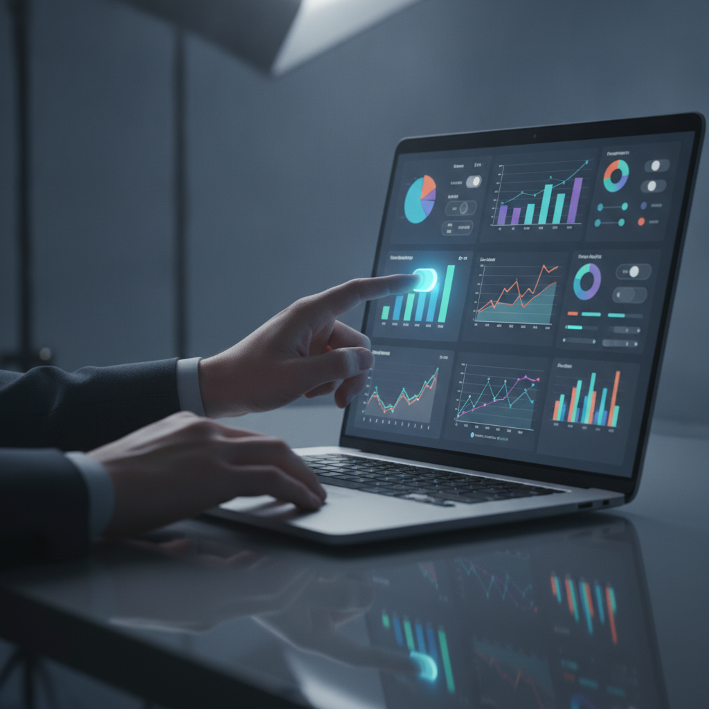 Close-up of a marketer optimizing a Google Ads and Facebook Ads campaign dashboard for digital marketing and lead generation in the UAE