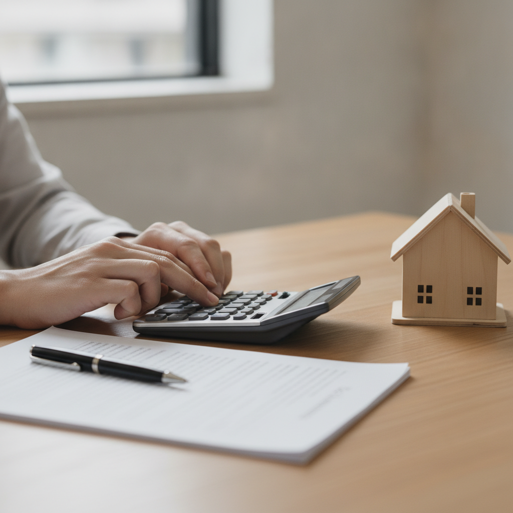 Close-up of calculator, paperwork, and house model illustrating how to compare the best home loan lenders by features and underwriting