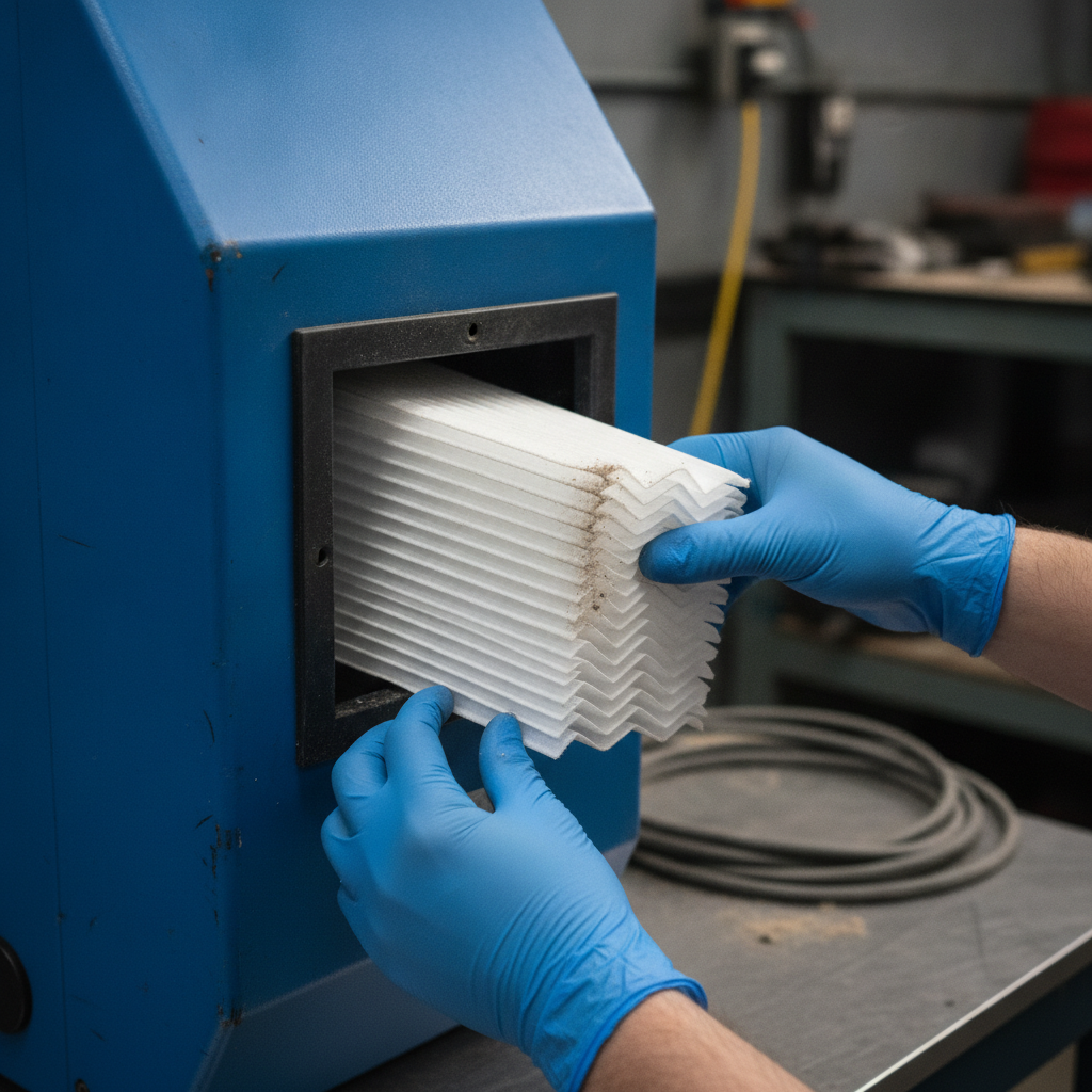HEPA filter installation detail on a professional air scrubber used during mold inspection and remediation