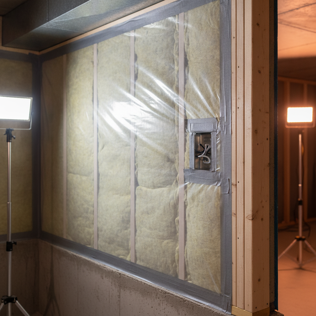 Basement insulation and vapor barrier detail installed by basement finishing contractors for energy-efficient comfort