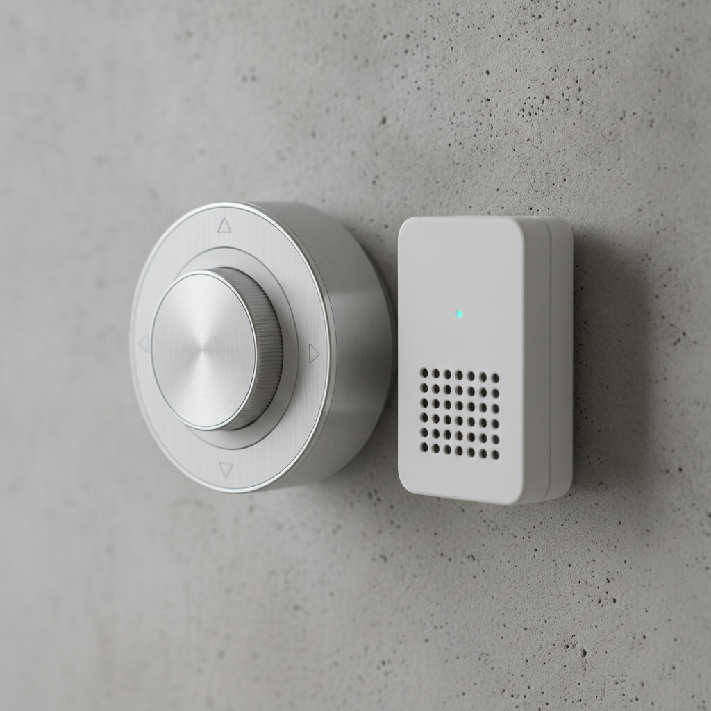 Smart thermostat and air quality sensor detail for smart climate control in home automation services