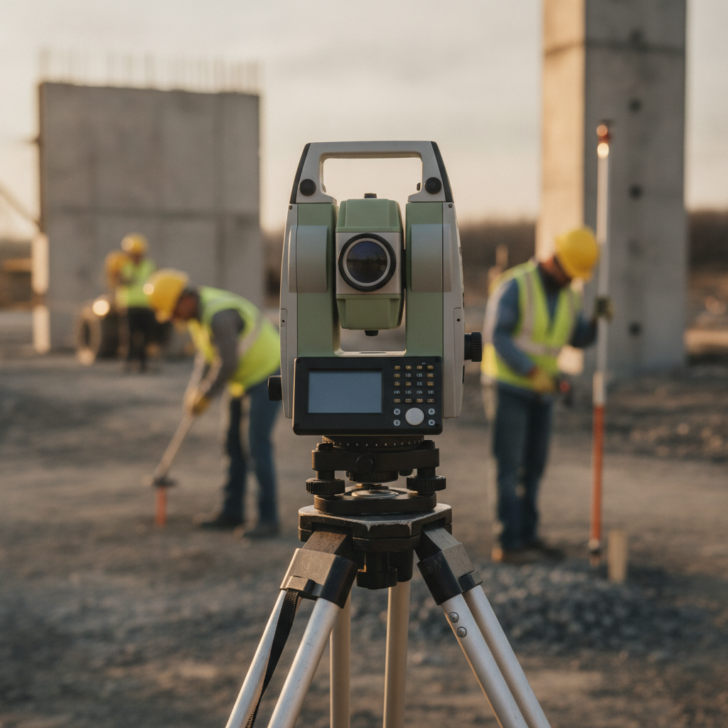 Surveying instrument close-up used during site preparation and excavation in Texas construction planning