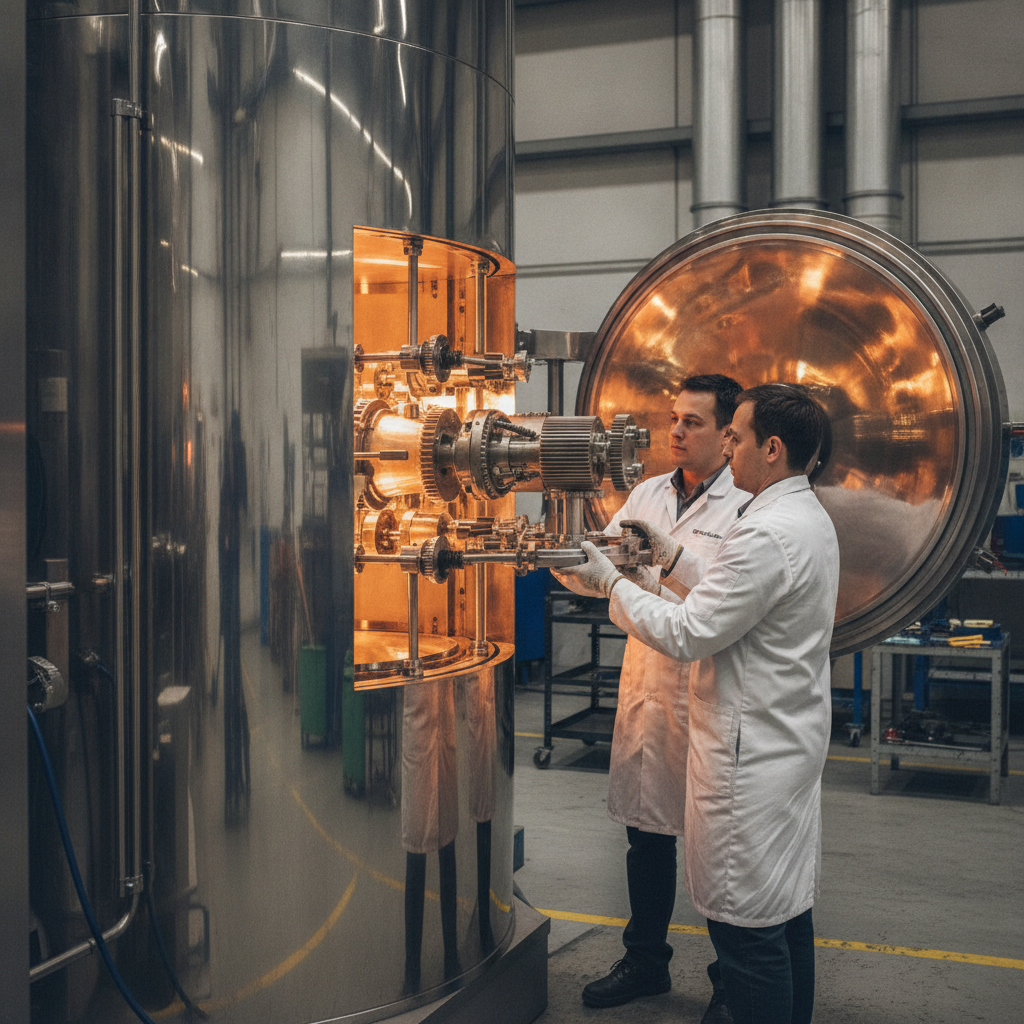 Engineers loading fixtures into a PVD vacuum chamber in Woodbridge, preparing parts for thin film coating