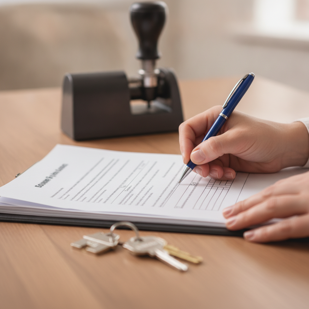 Close-up of signing real estate closing documents in Etobicoke with a real estate lawyer near me ensuring title protection and accuracy