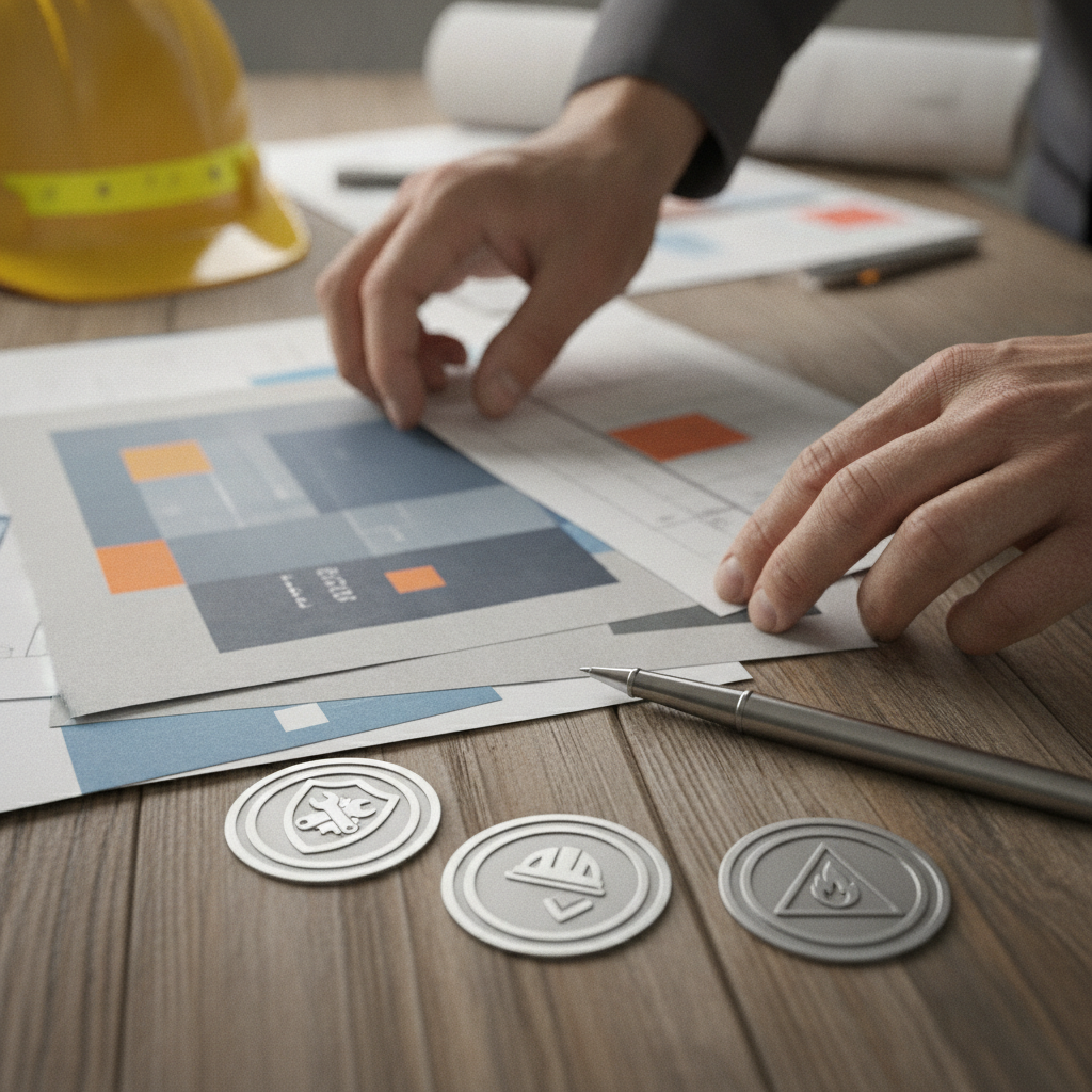 Close-up of contractor capability statement materials arranged on desk, illustrating best-practice sections for contractors