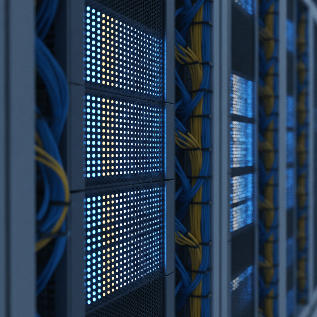 Server racks representing secure cloud ERP infrastructure with encryption and high availability
