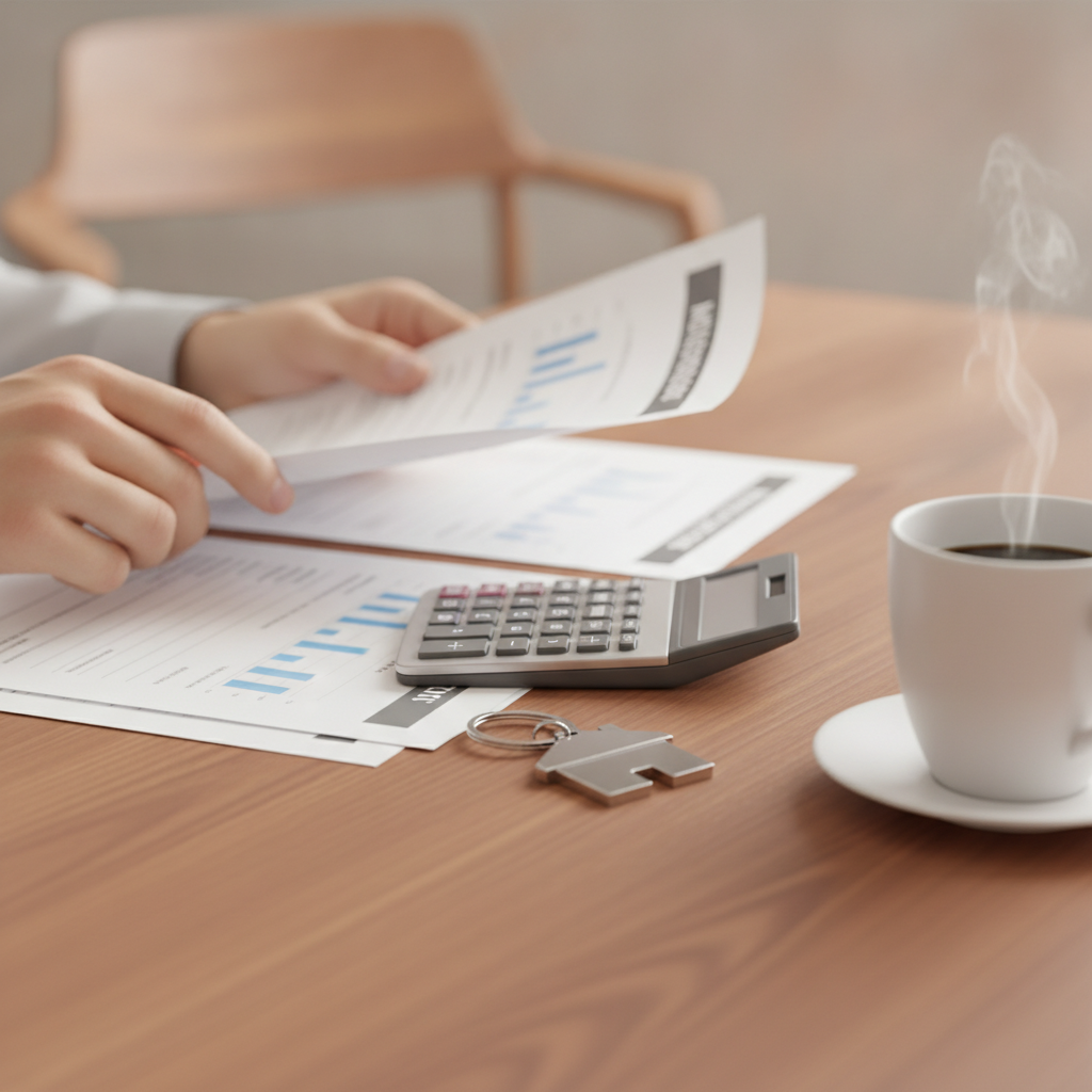 Close-up of mortgage documents, calculator, and house keys illustrating how to compare home mortgage lenders and prepare an application