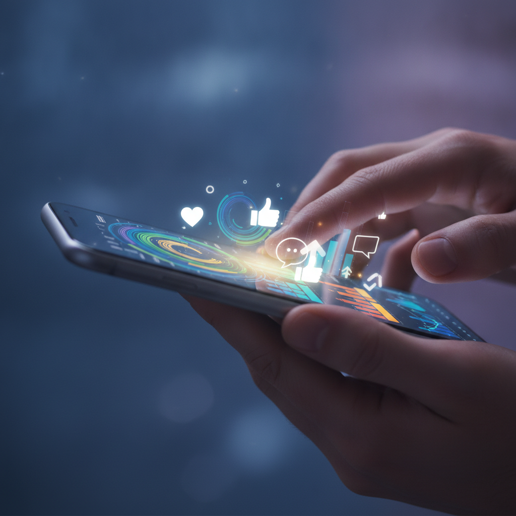 Close-up smartphone showing abstract charts illustrating social media ads optimization for UAE startups