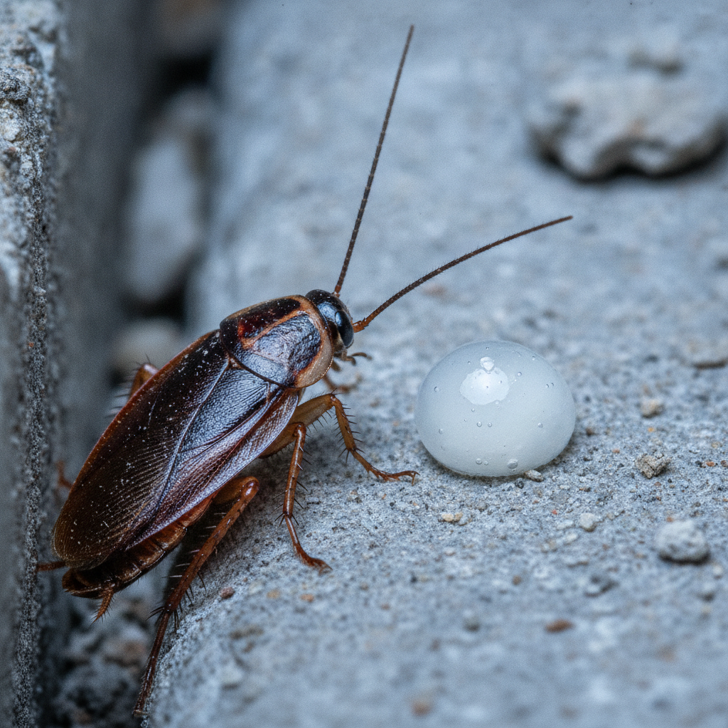 German cockroach close-up with gel bait near crevice, illustrating targeted roach control methods and cockroach treatment cost factors