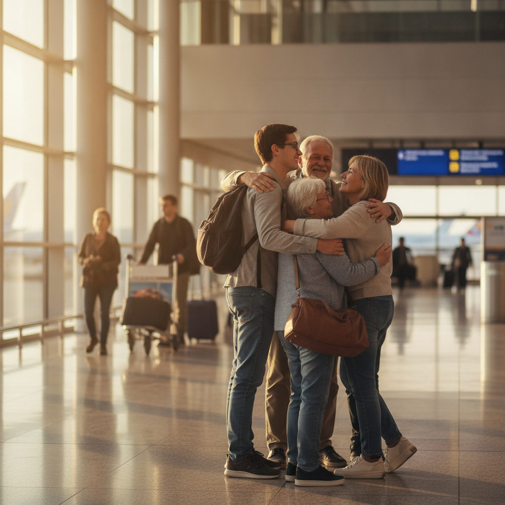 Family reunion scene symbolizing successful Canadian family sponsorship approval and arrival in Canada