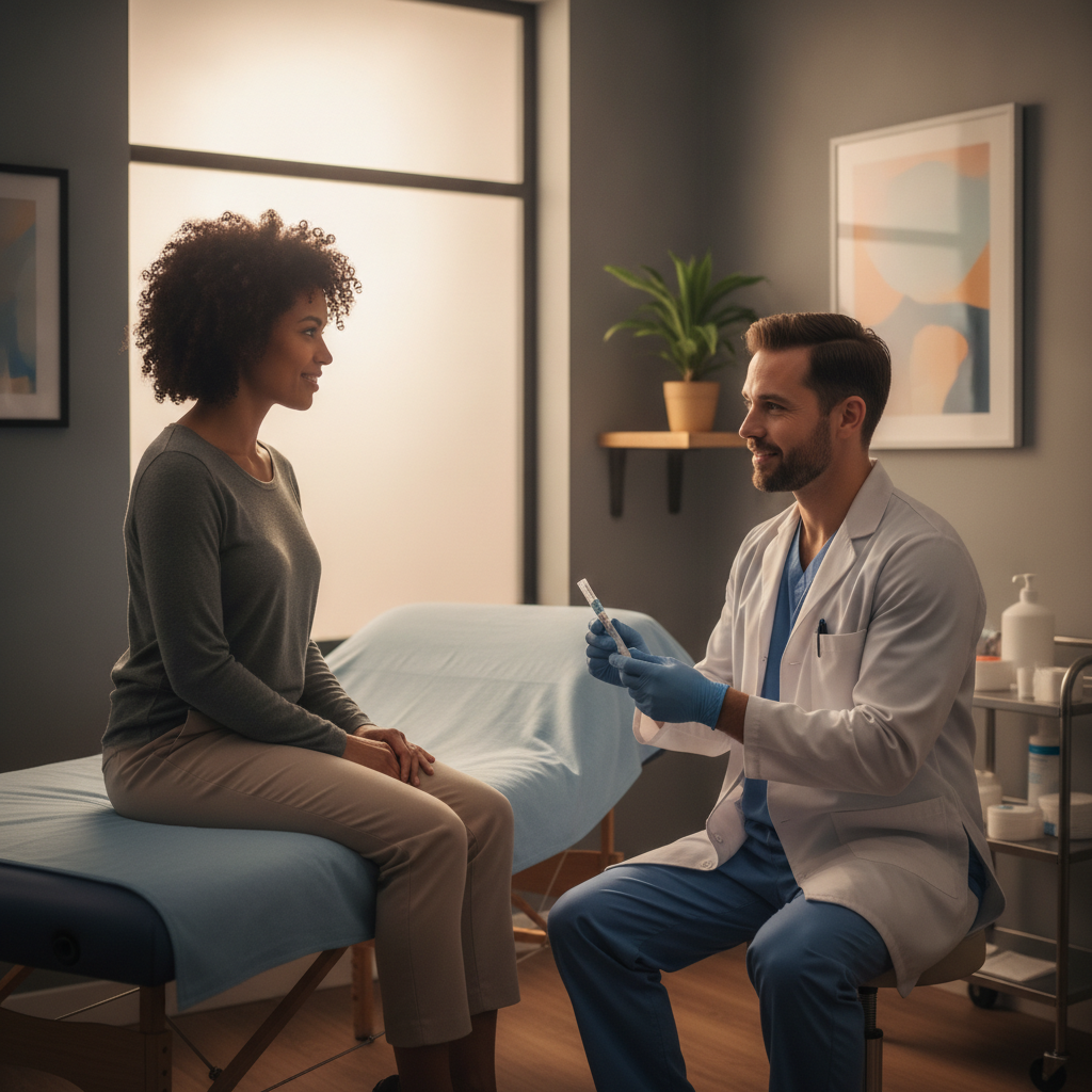 Patient and nurse preparing for a monthly Sublocade injection appointment in Ontario