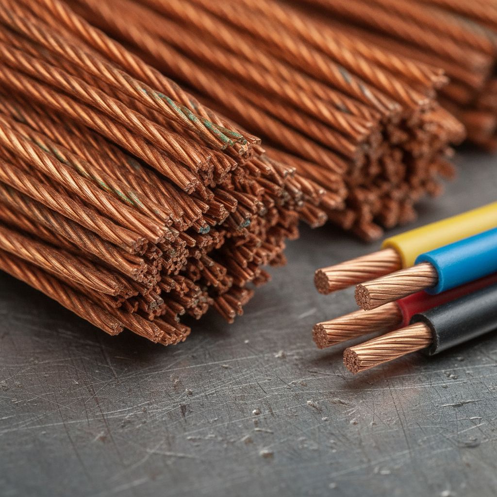 Close-up of copper wire bundles prepared for scrap metal recycling at an Etobicoke yard
