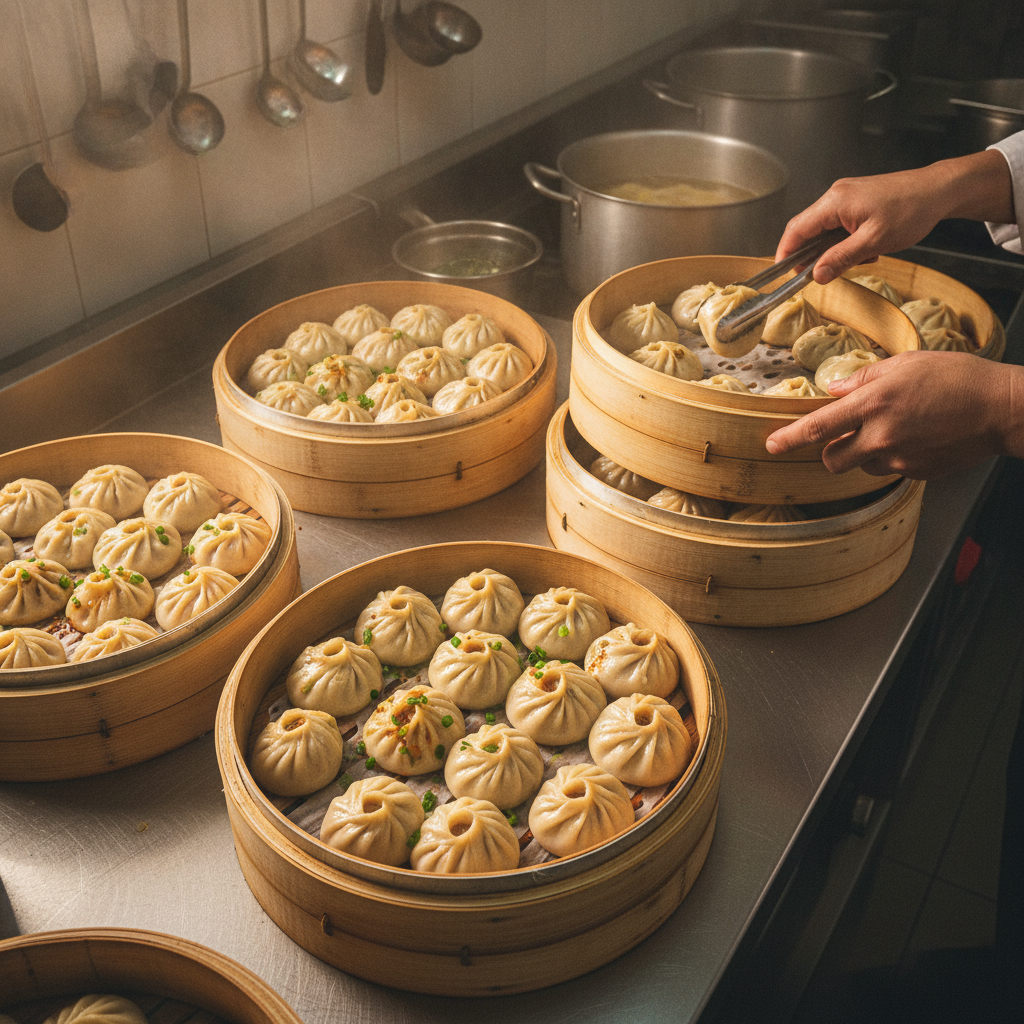 Top-down view of steamed momos in bamboo steamers, ideal reference for a detailed momos vs kurkure momo comparison