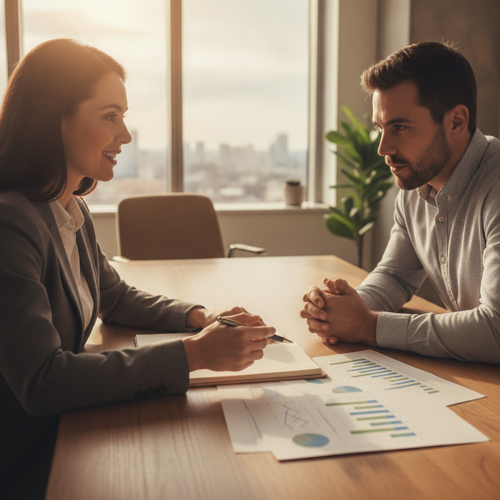 Advisor and client reviewing a long-term wealth plan, demonstrating hybrid wealth management model