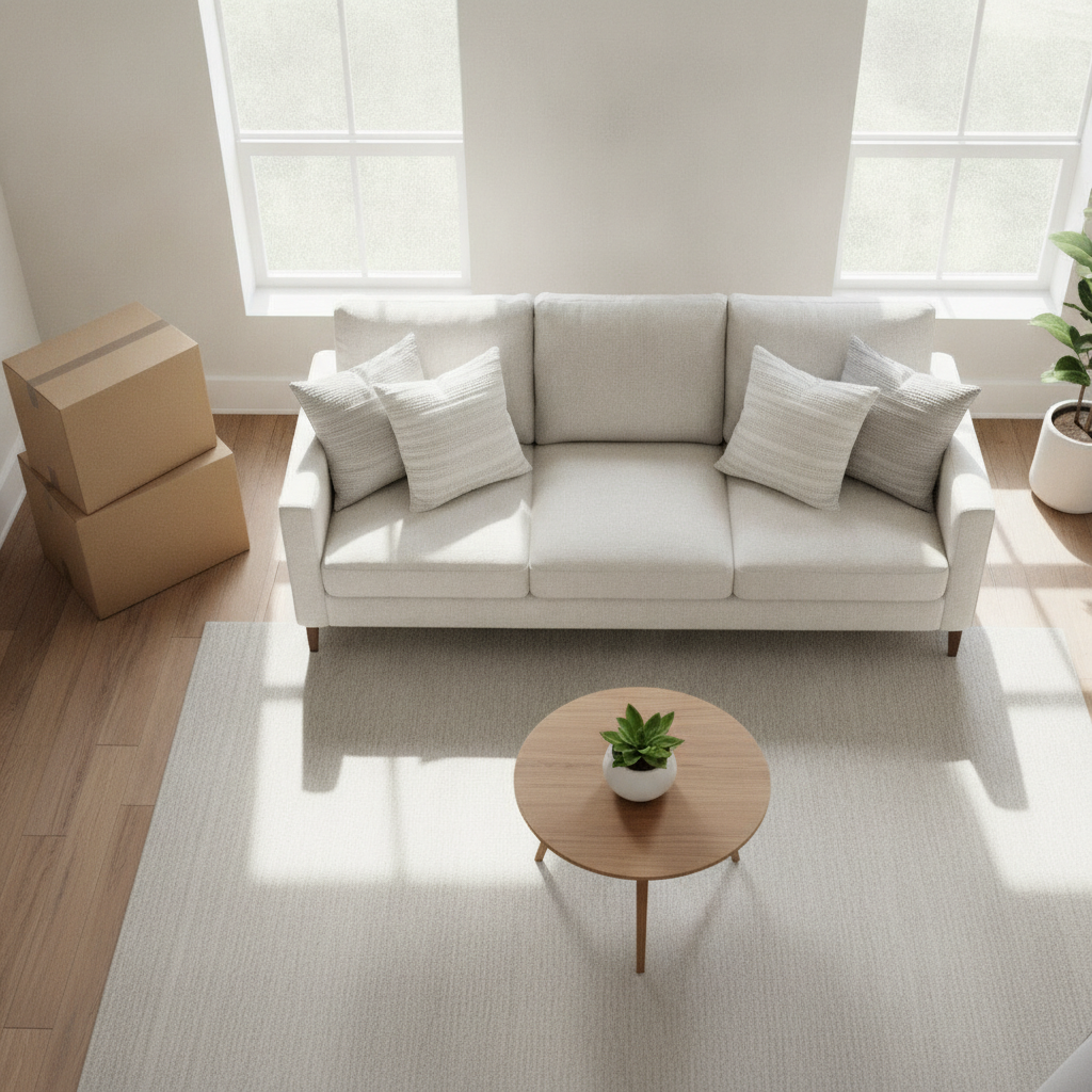 Living room staging and decluttering for selling a home in North York