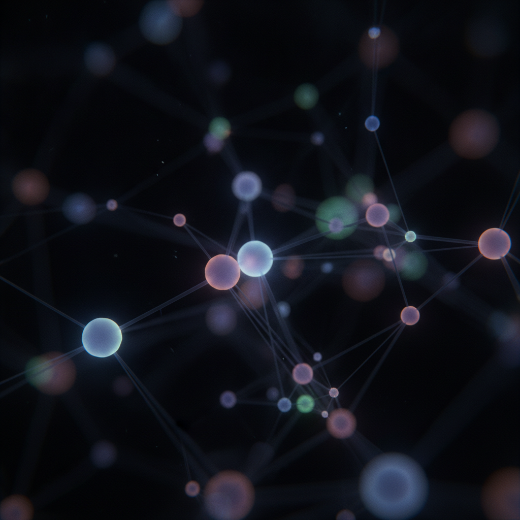 Close-up visualization of an AI knowledge graph used in AI-powered SEO to map topics and internal links