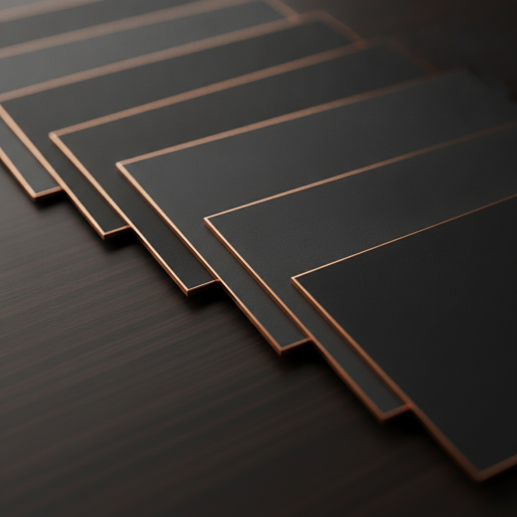 Close-up of luxury business cards with soft touch and foil edges, illustrating custom printed marketing materials quality