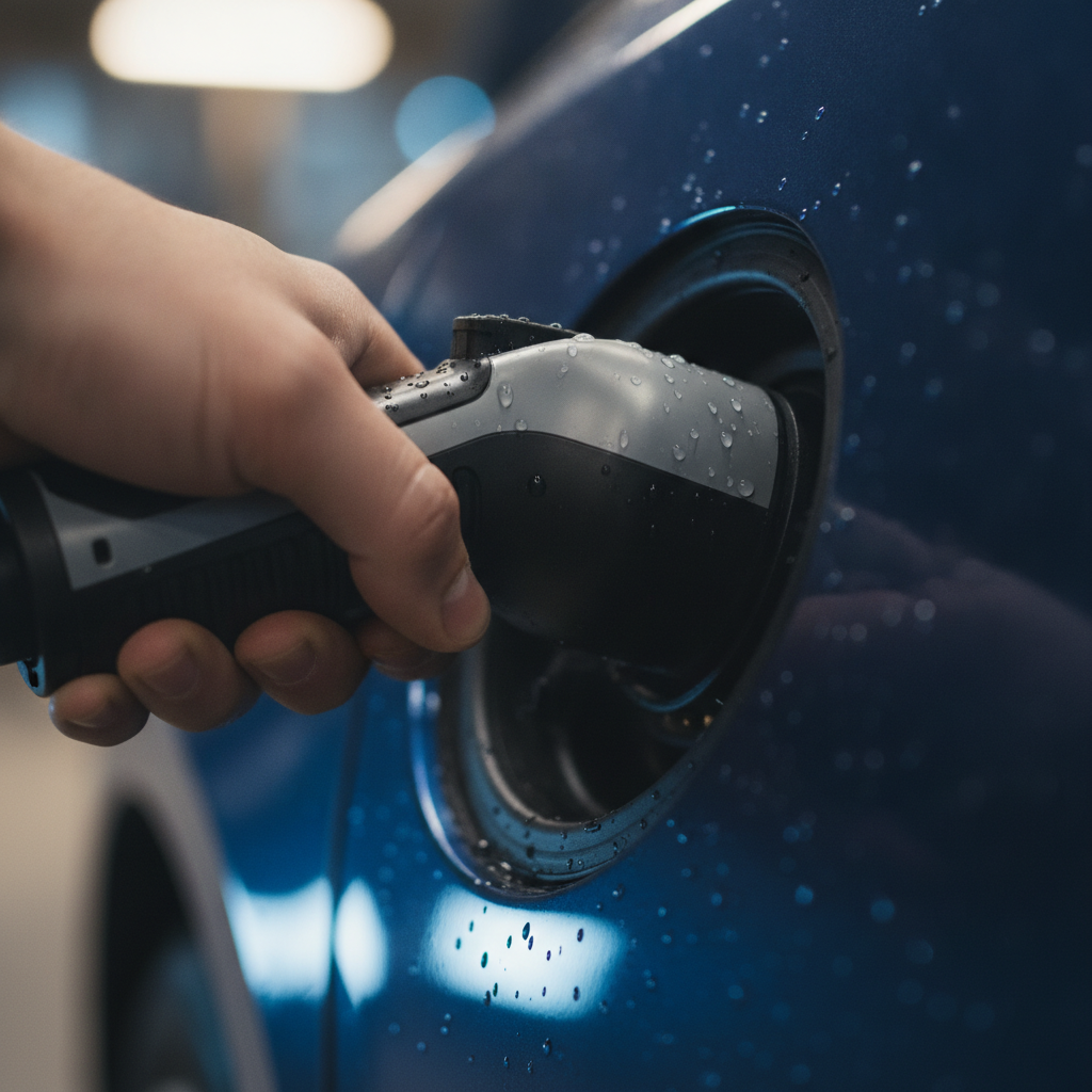 Close-up of EV charging port in India, illustrating electric cars in India and live charging growth for car news India readers