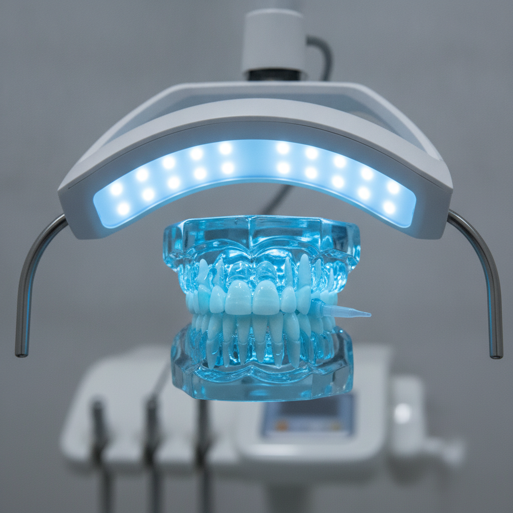 Close-up of professional whitening lamp and gel used for in-office teeth whitening in Scarborough