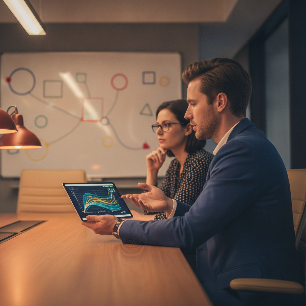 Strategist reviewing SERP visuals to plan keyword clusters for SEO