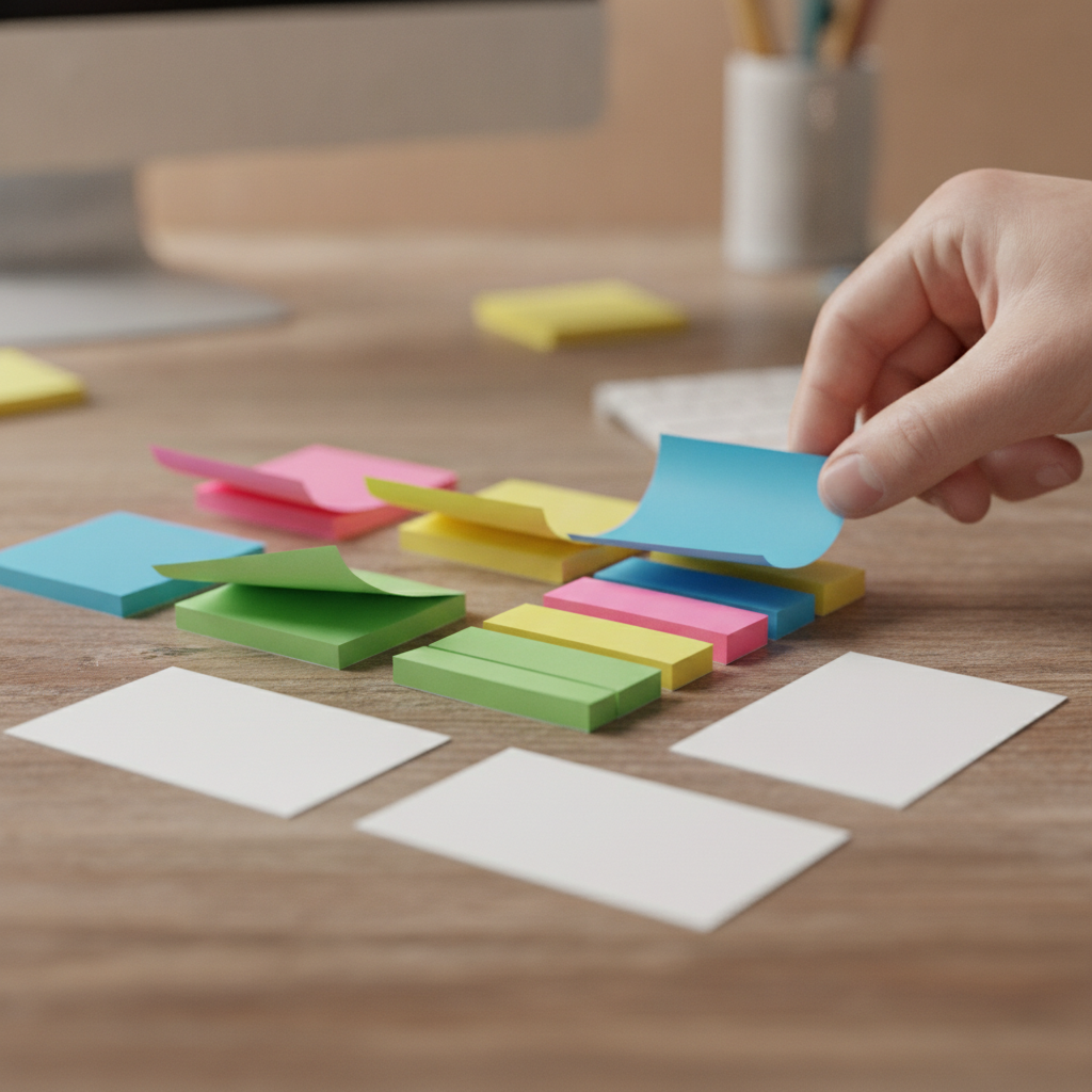 Detail shot of mapping search intent with color-coded notes for keyword research process