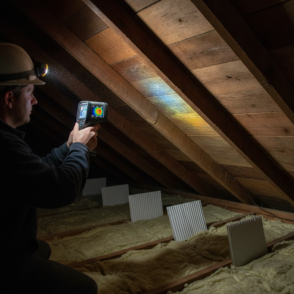 Attic mold inspection in Scarborough using thermal imaging to guide mold testing and moisture detection