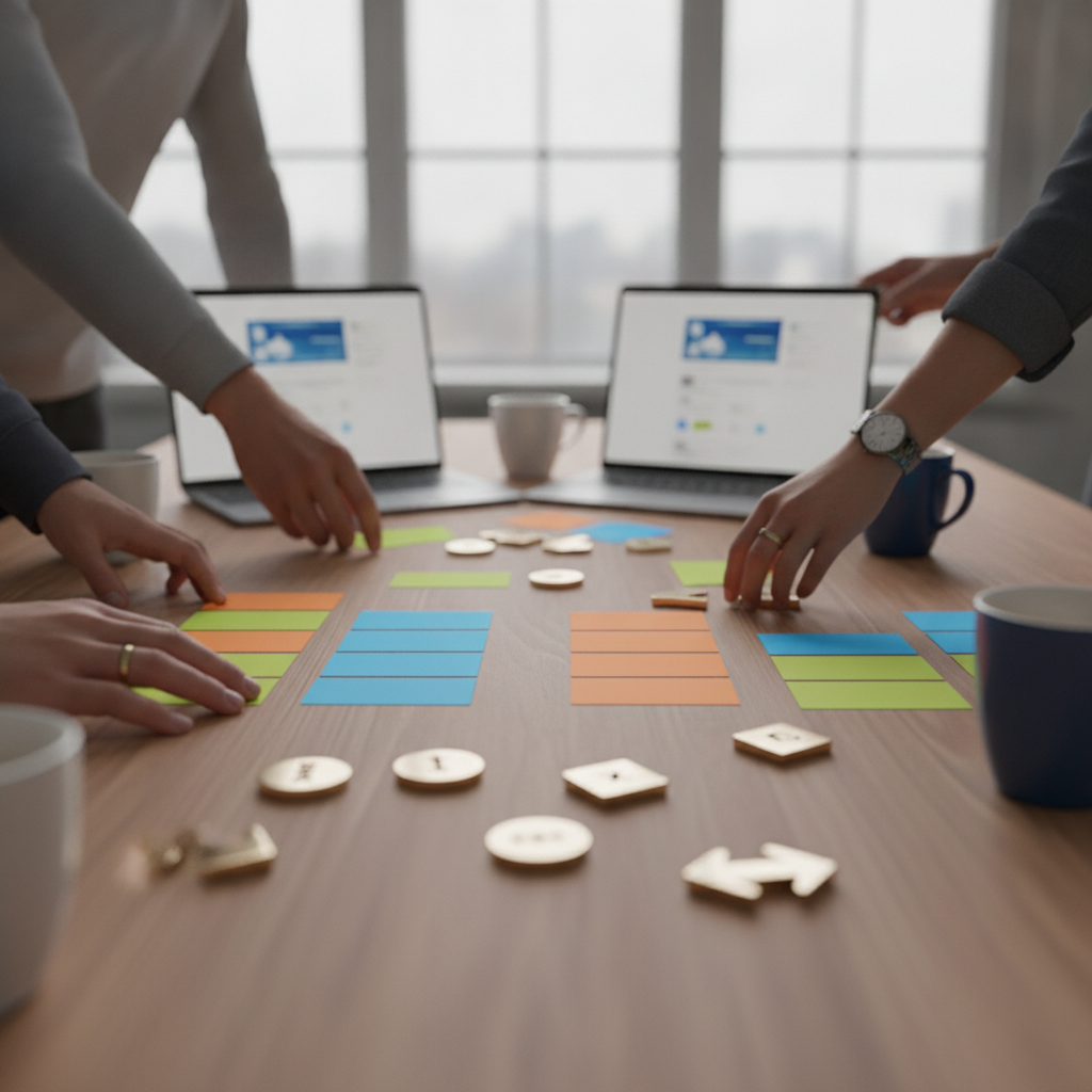 Close-up of Kanban sprint planning during corporate training for project teams