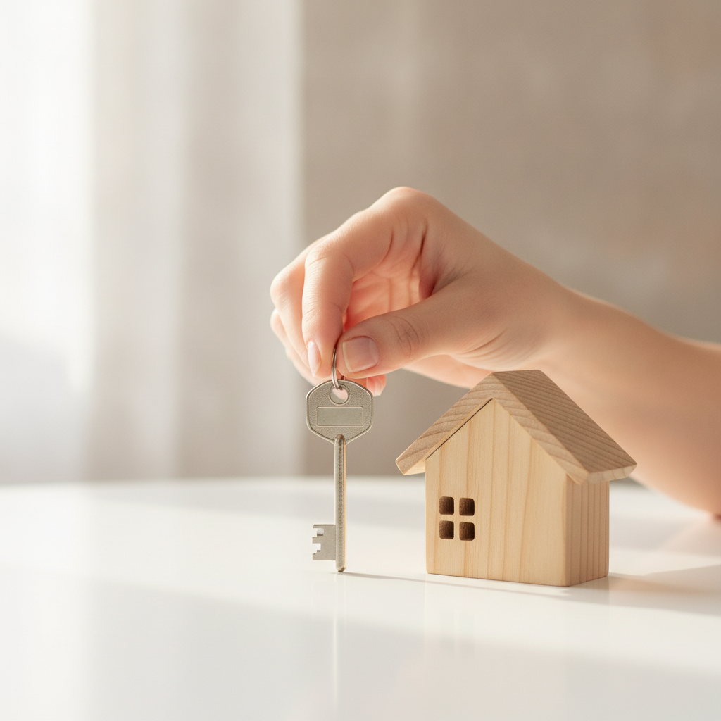 Close-up of home key with house model symbolizing Toronto Multiple Listing Service search readiness
