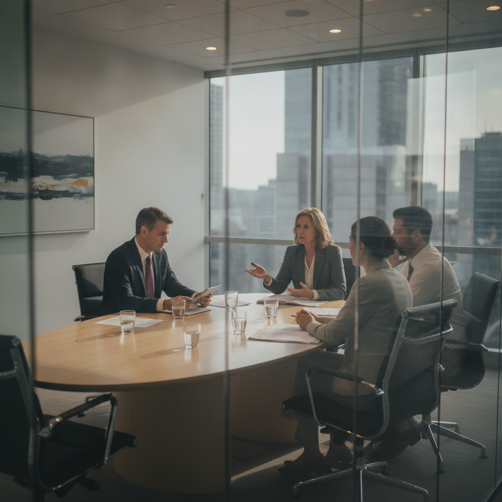 Mediator-style meeting with a family lawyer and clients reviewing a parenting plan in Etobicoke