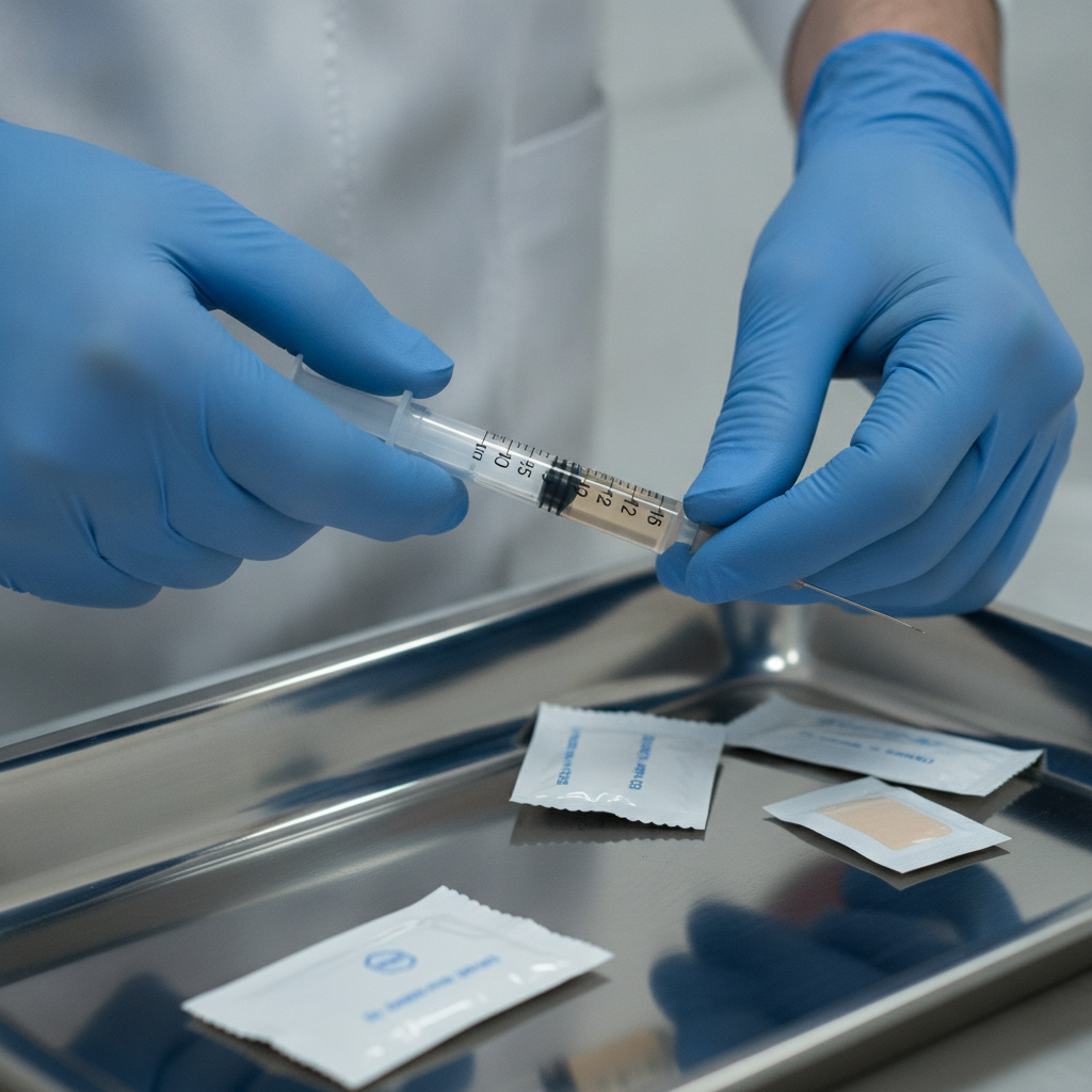 Clinician preparing a prefilled syringe for a long-acting buprenorphine injection as part of Sublocade medicine treatment