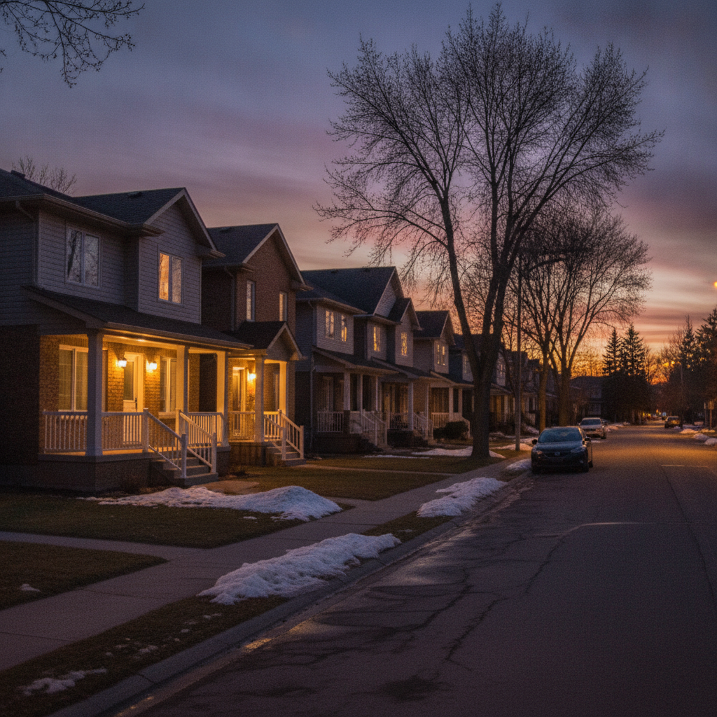 Edmonton suburban street at dusk representing possession timing and neighborhood context in real estate negotiations