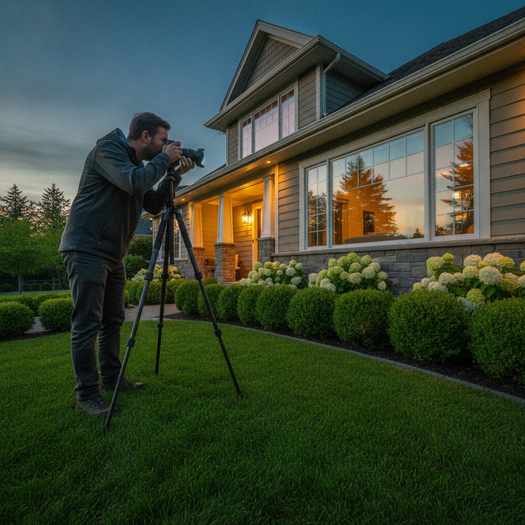 Real estate photographer capturing twilight exterior to enhance a North York pre-listing launch