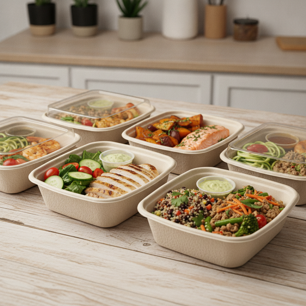 Individually packaged corporate meals with clear dietary labels and colorful salads for office catering in Woodbridge